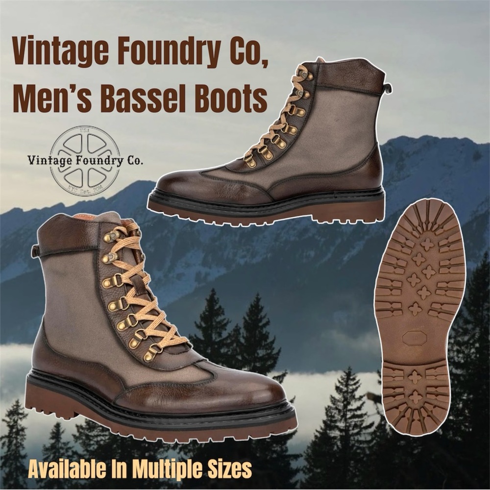 Vintage Foundry Men's Bassel Boots in Brown and Tan, 11, 10.5 & 9.5